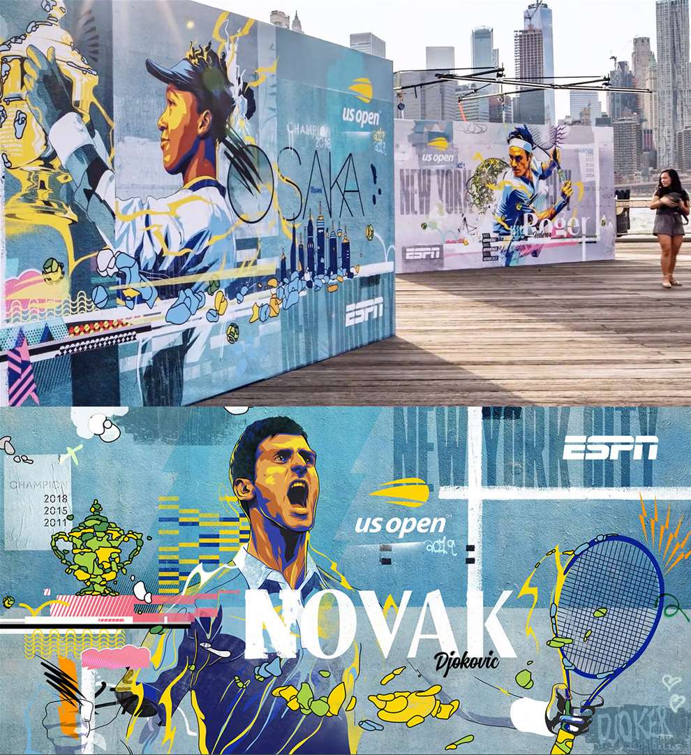 Matt Taylor, Illustrations used as large scale installations for the filming of ESPN’s promotional adverts for the 2019 US Open.